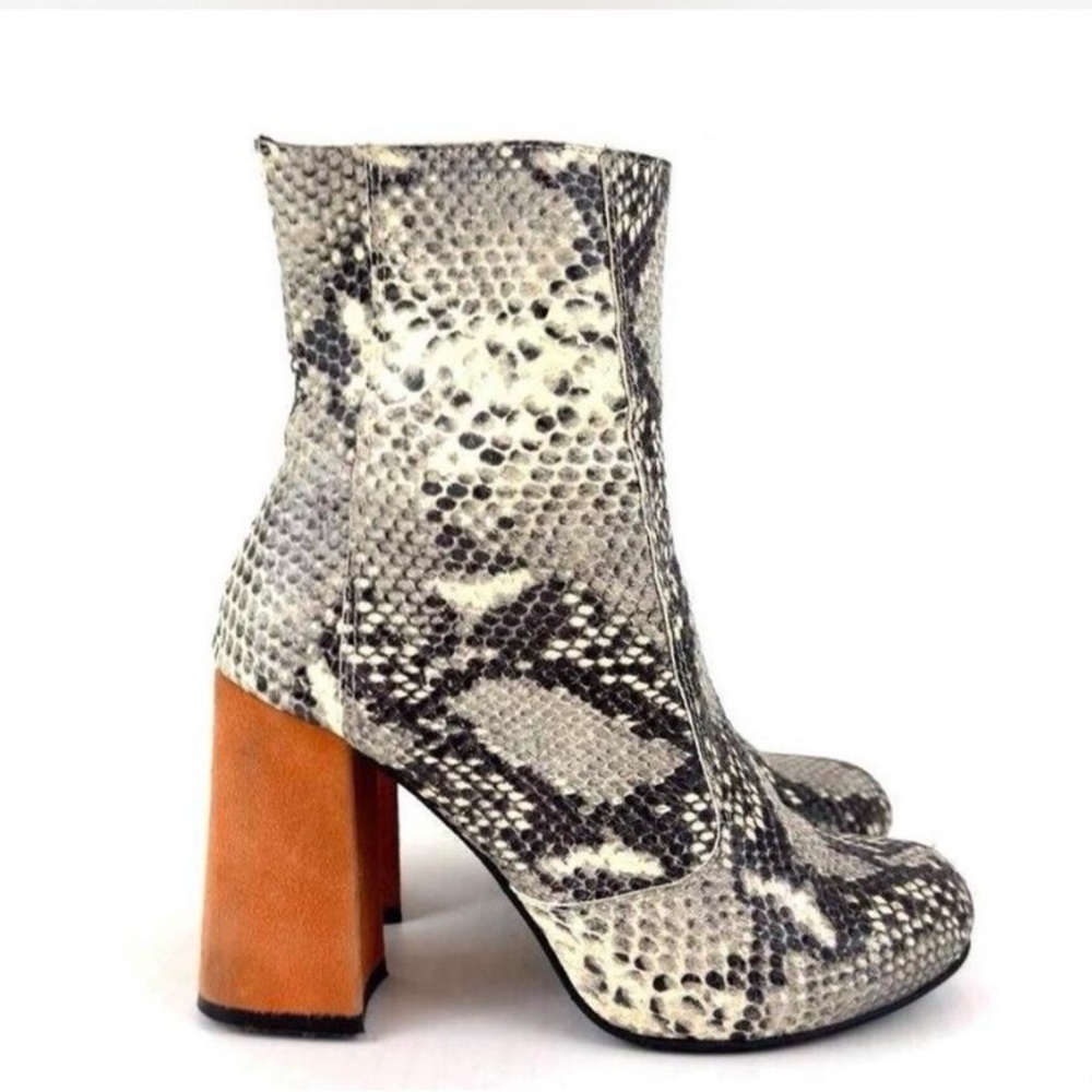 Real Snakeskin Ankle Boots with Tan Heel
